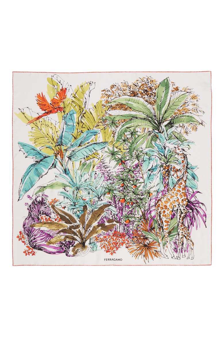 Jungle Print Square Silk Scarf, Main, color, MASCARPONE/ MULTICOLOR