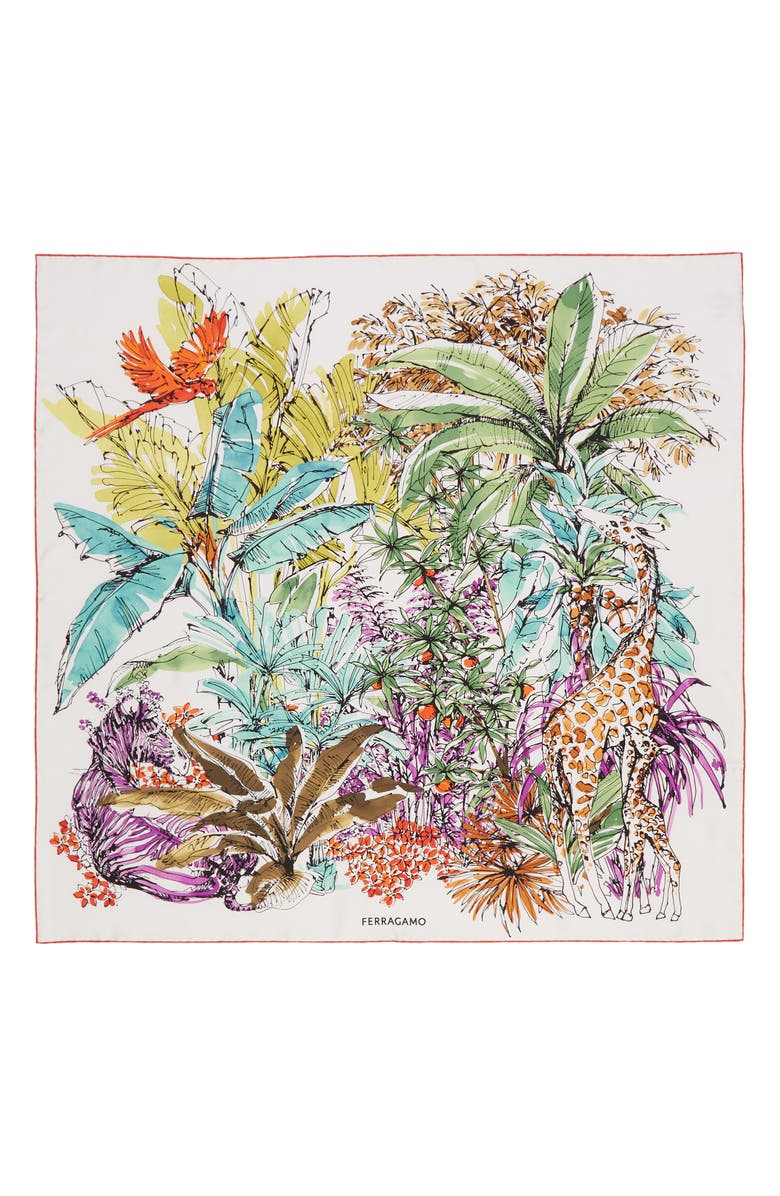 FERRAGAMO Jungle Print Square Silk Scarf, Main, color,