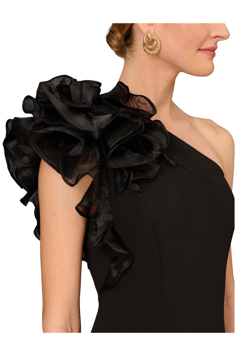 One-Shoulder Trumpet Gown, Alternate, color, BLACK