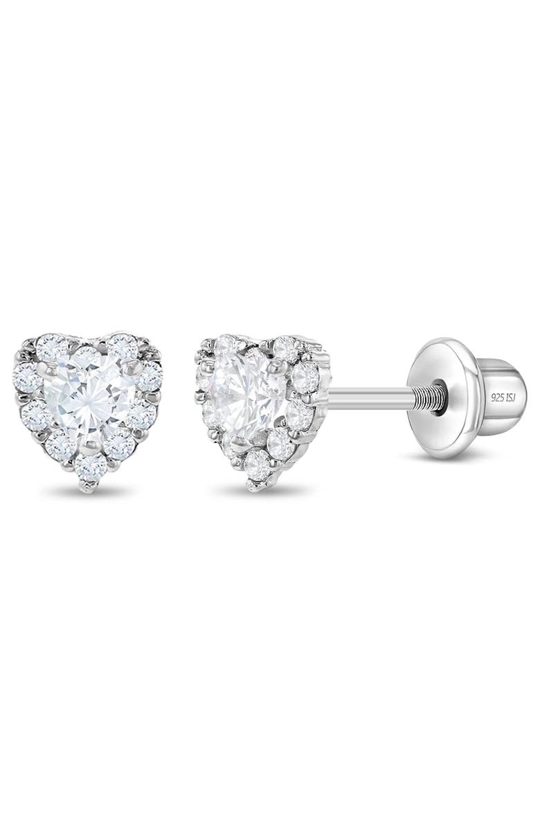 In Season Jewelry Princess Heart Cubic Zirconia Earrings, Main, color, Silver