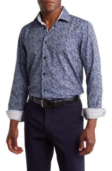 Performance Paisley Print Long Sleeve Button-Up Shirt