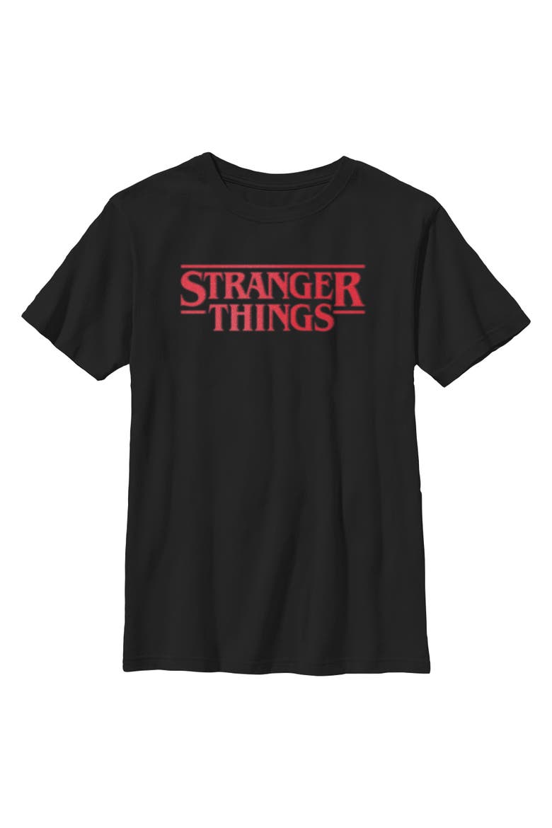 Boy's Stranger Things Blurry Classic Red Logo  Graphic T-Shirt, Main, color, Black