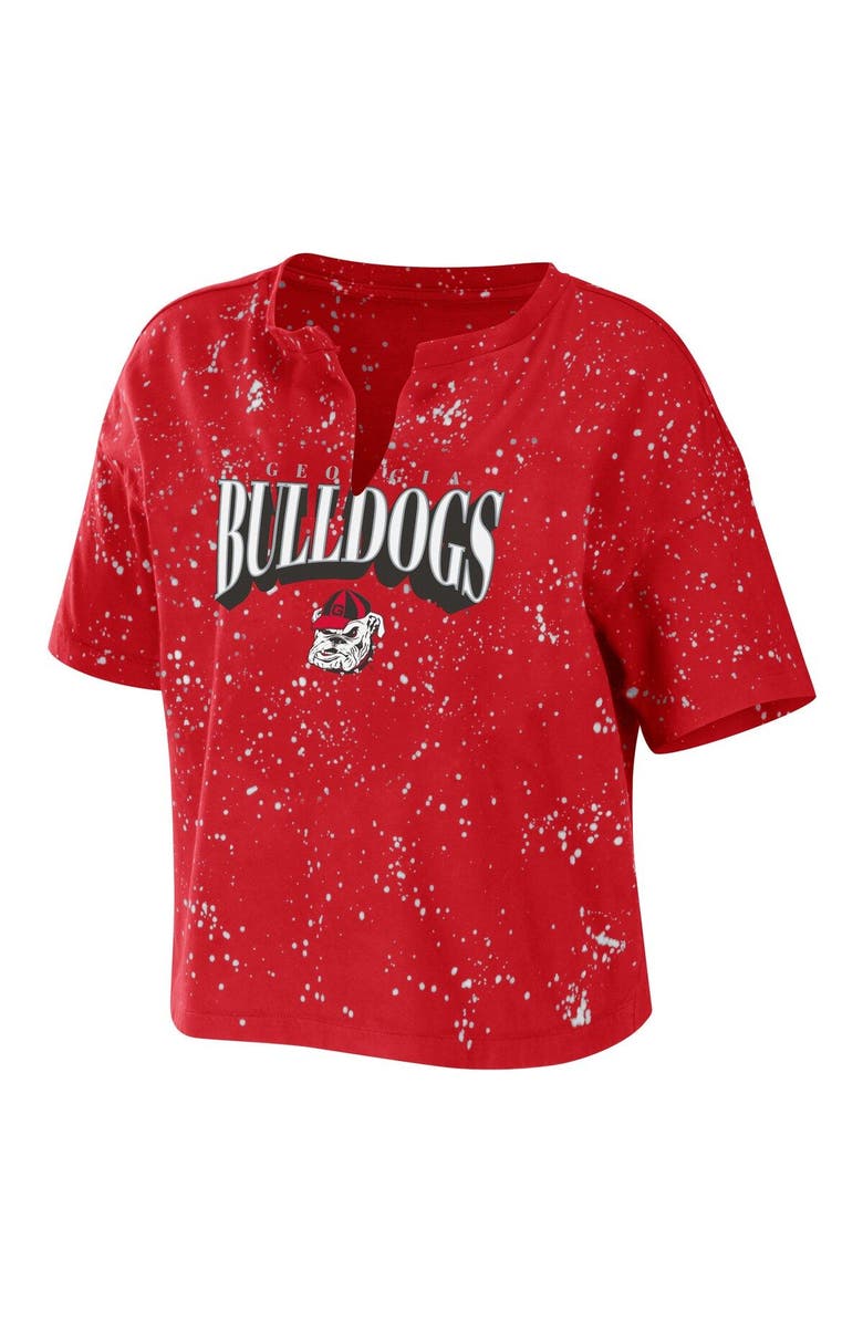 WEAR by Erin Andrews Women's WEAR by Erin Andrews Red Georgia Bulldogs Bleach Wash Splatter Cropped Notch Neck T-Shirt, Alternate, color, Red