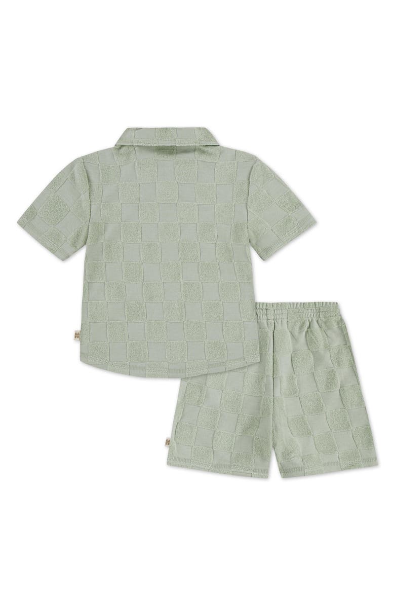 Huggies Checkered Terry Short Sleeve Button-Up Shirt & Shorts, Alternate, color,