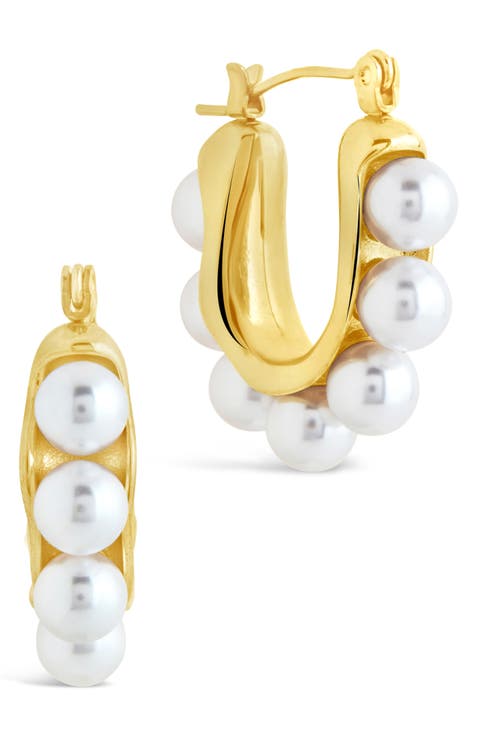 Faux Pearl Hoop Earrings