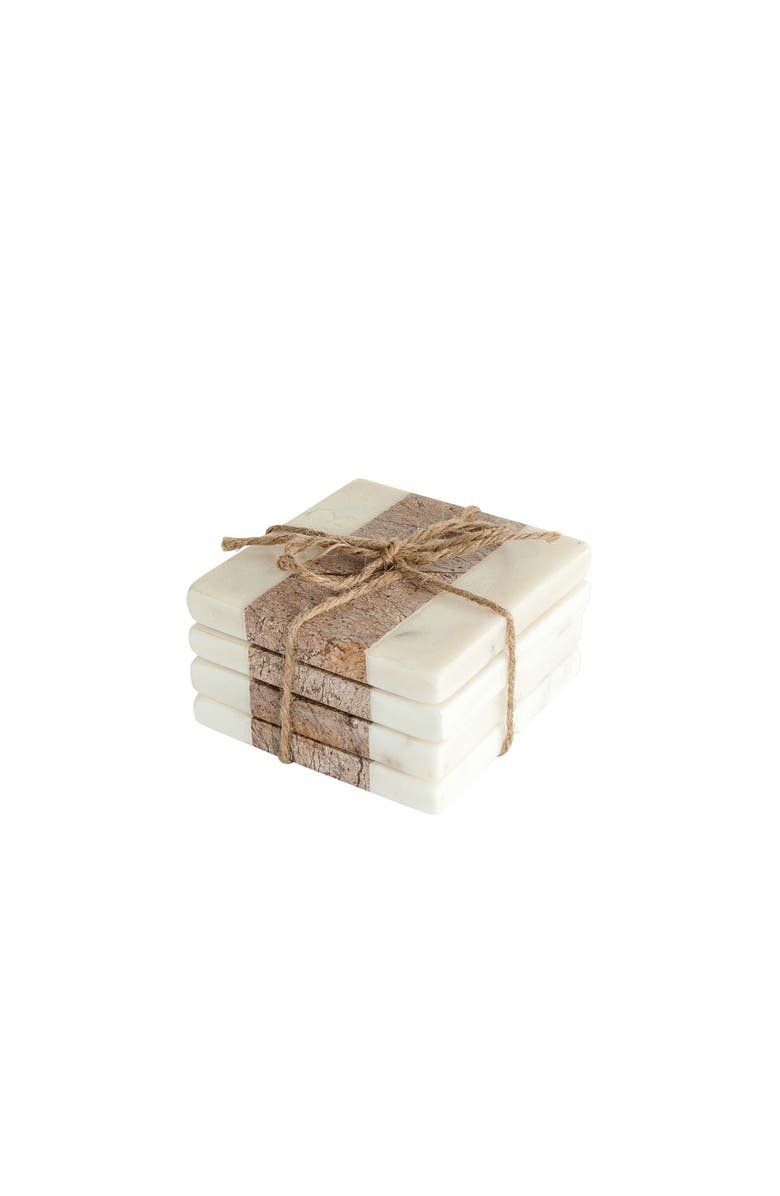 Storied Home Square Marble Coasters with Jute String, Main, color, White