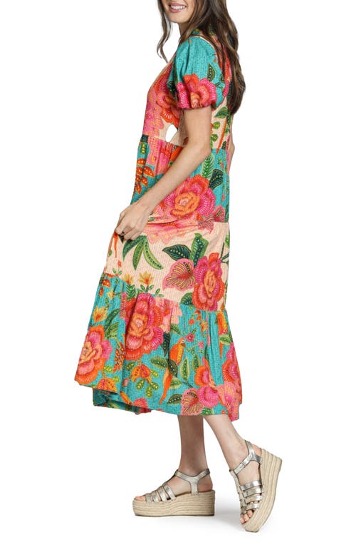 Apny Mixed Print Long Tiered Dress In Turquoise Multi In Turquoise Multi