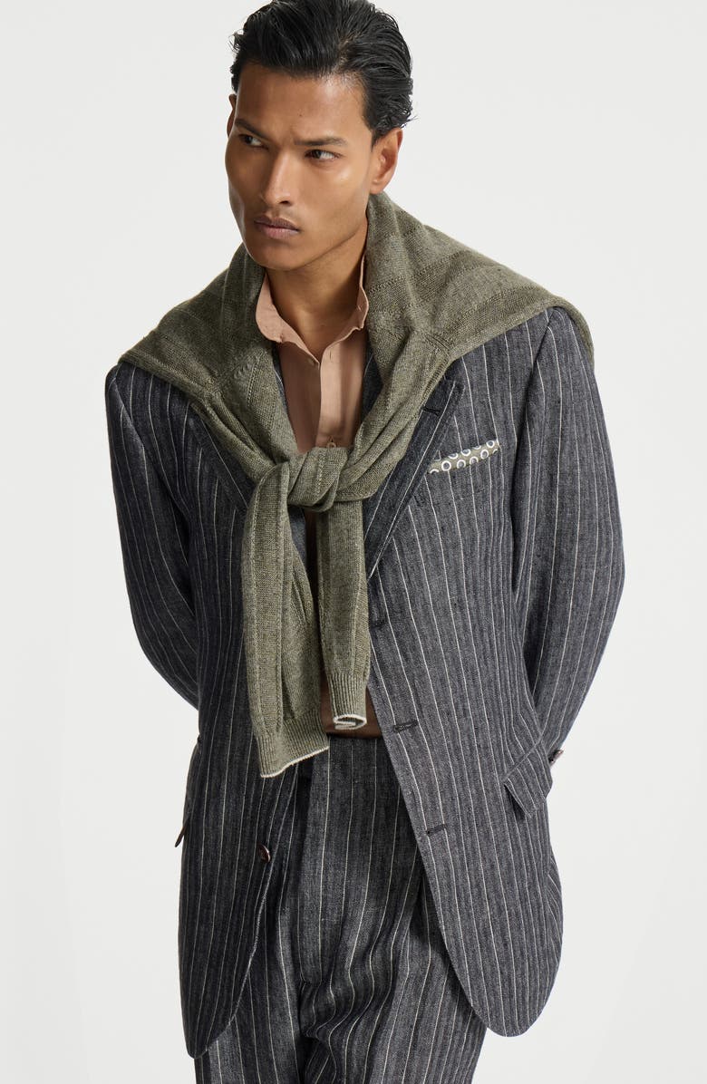 Brunello Cucinelli Chalk stripe chevron blazer, Alternate, color, Anthracite
