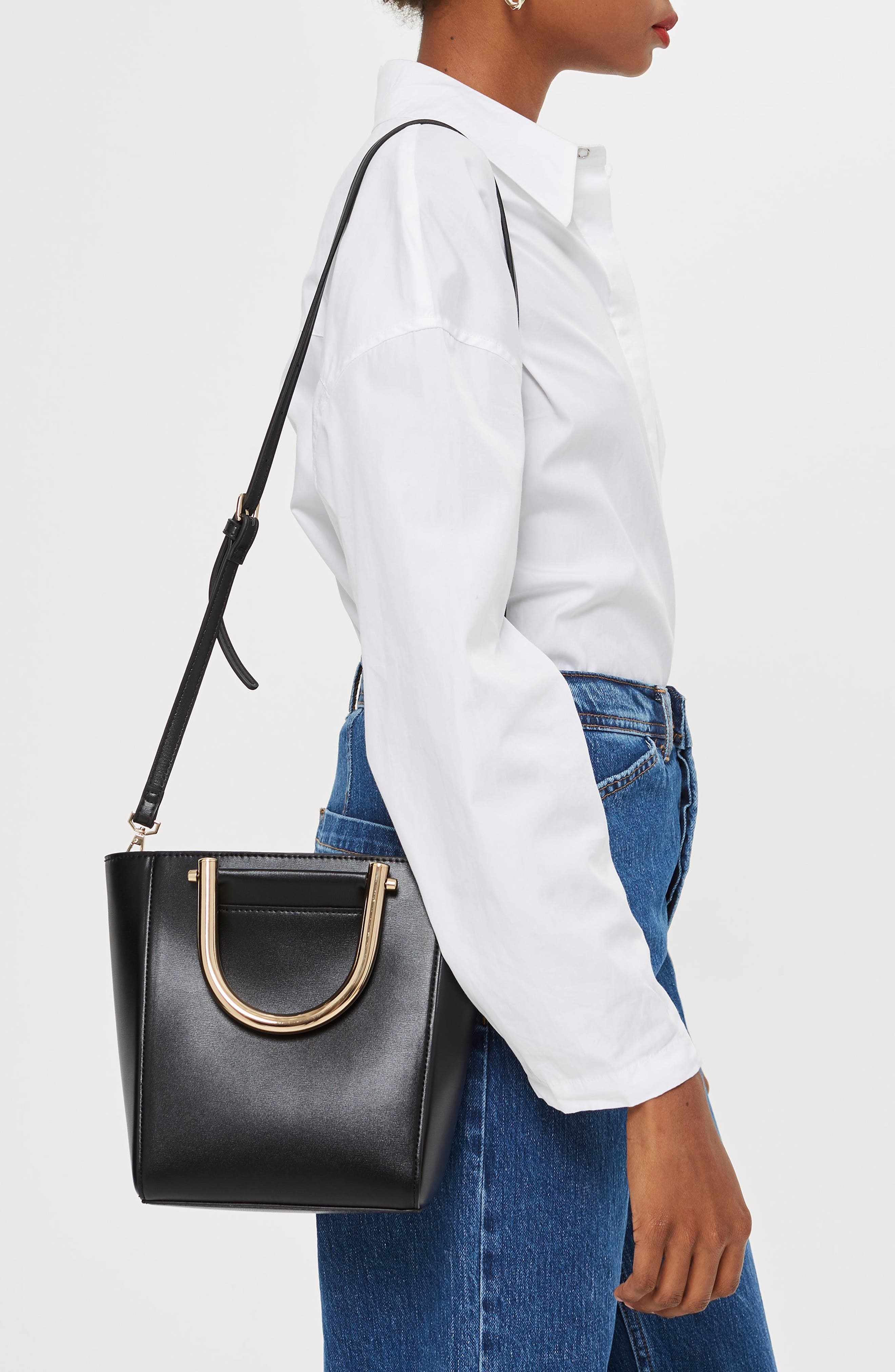 Topshop Lacey Metal Top Handle Shoulder Bag, Alternate, color, 