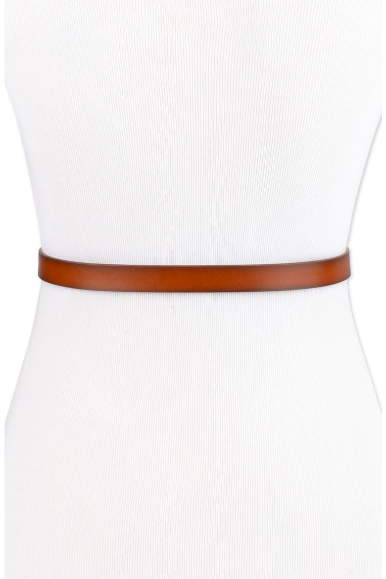 Double E Logo Slim Leather Belt, Alternate, color, TAN