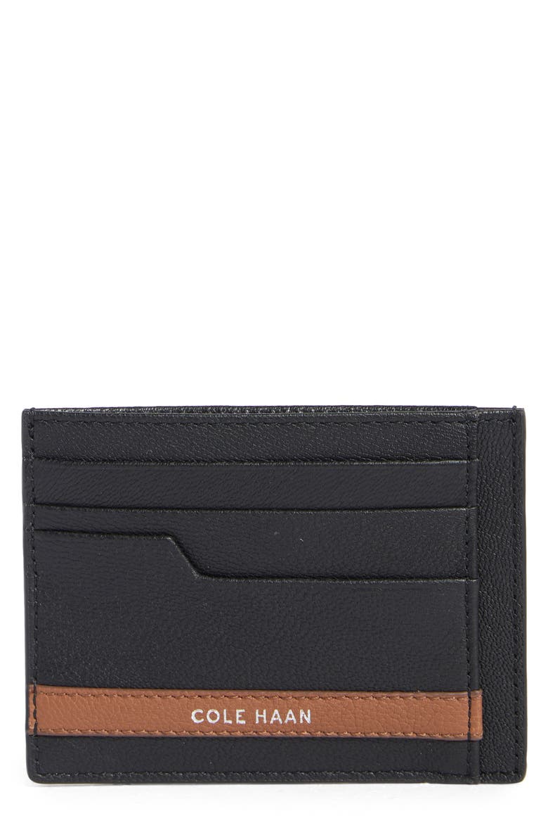 Veronique Leather Card Case, Main, color, BLACK/ COGNAC