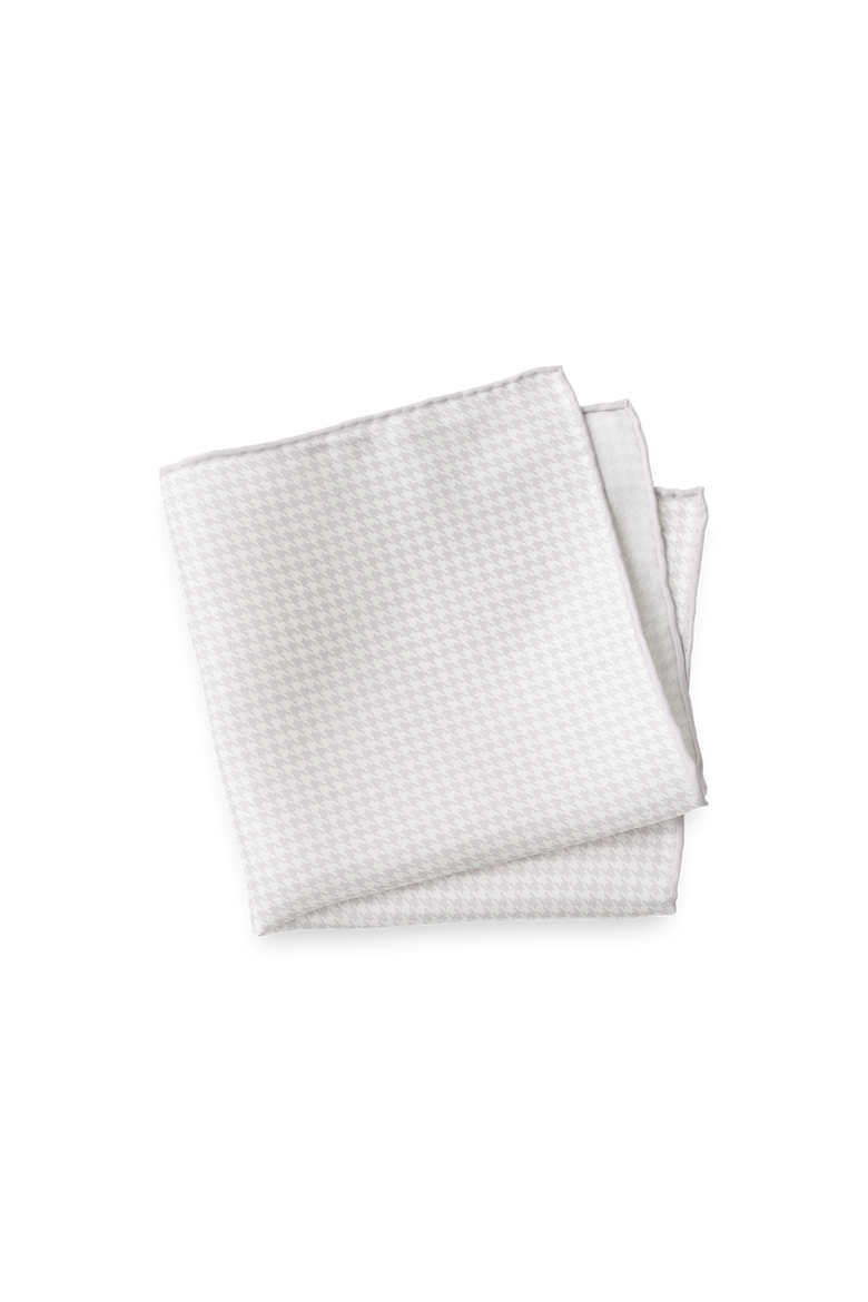Houndstooth Silk Pocket Square, Main, color, Ivory/Silver
