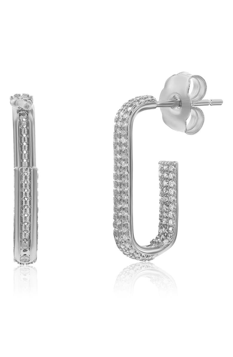 SUZY LEVIAN Pavé Cubic Zirconia Open Paper Clip Hoop Earrings, Alternate, color, White