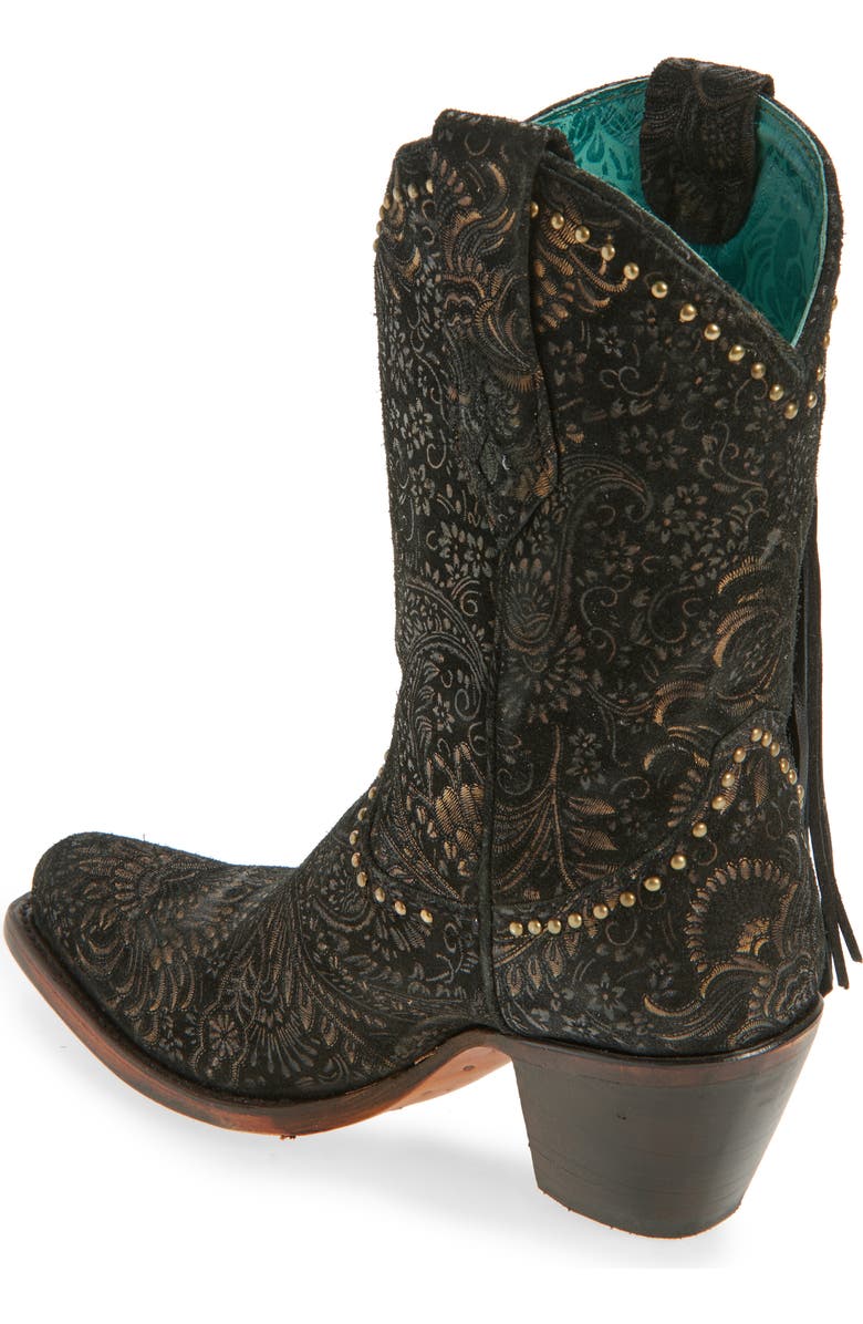 CORRAL Stamped Floral Fringe Western Boot, Alternate, color, Black/ Gold