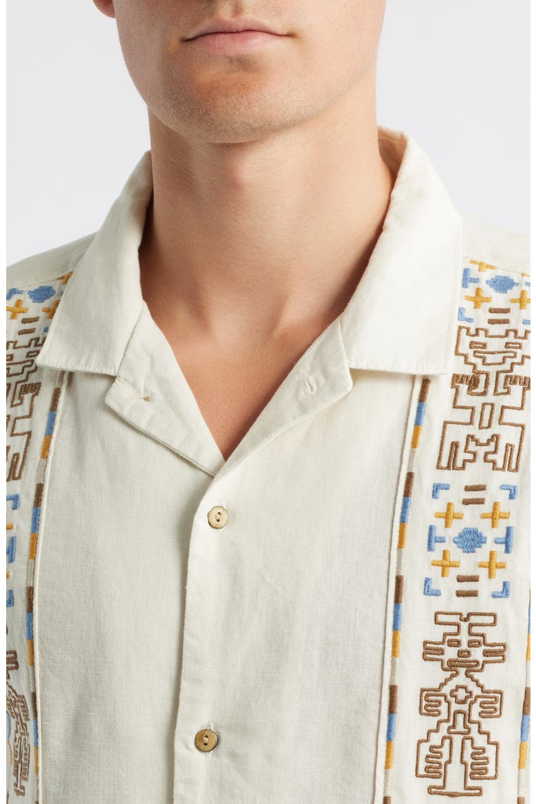 Gonzo Embroidered Organic Cotton & Linen Camp Shirt, Alternate, color, IOY