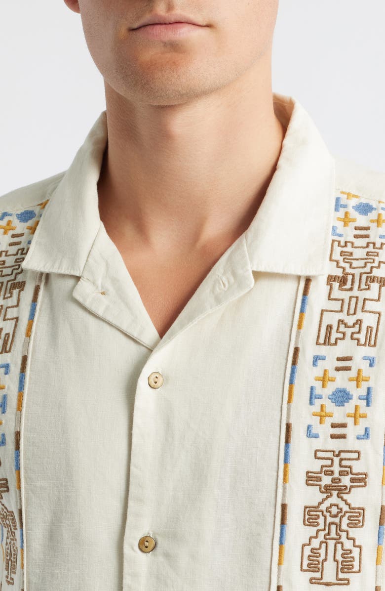 Roark Gonzo Embroidered Organic Cotton & Linen Camp Shirt, Alternate, color, Ioy