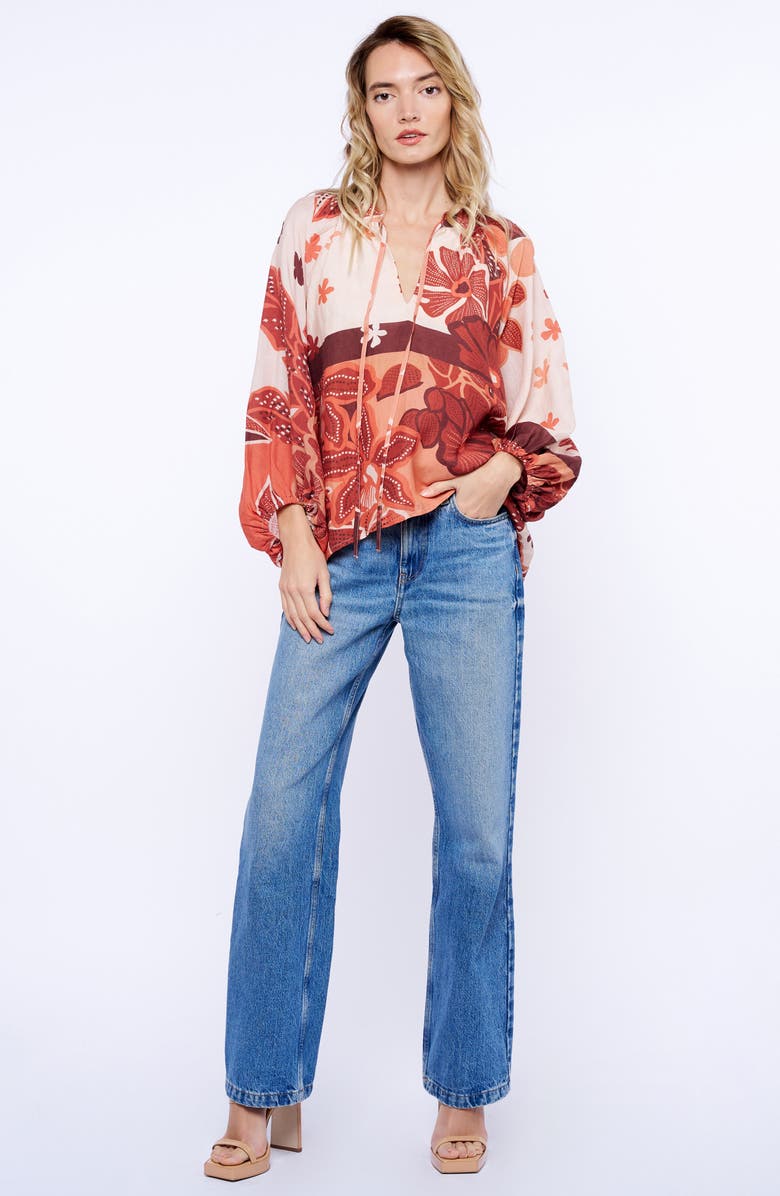 CIEBON Gefina Floral Print Woven Shirt, Alternate, color, Brown Multi