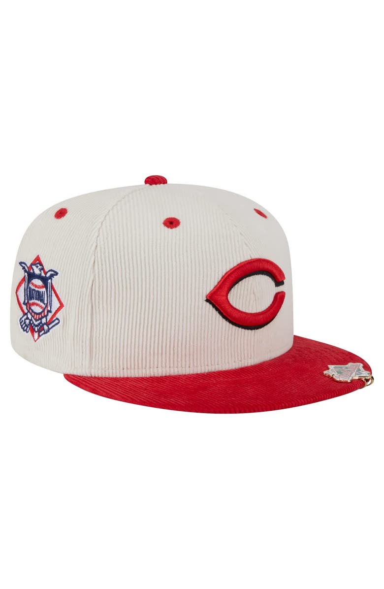 New Era Men's New Era Cream/Red Cincinnati Reds Two-Tone Corduroy 59FIFTY Fitted Hat, Main, color, 