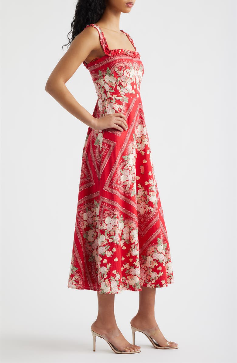 WAYF Arabella Floral Linen Blend Midi Dress, Alternate, color, Red Scarf