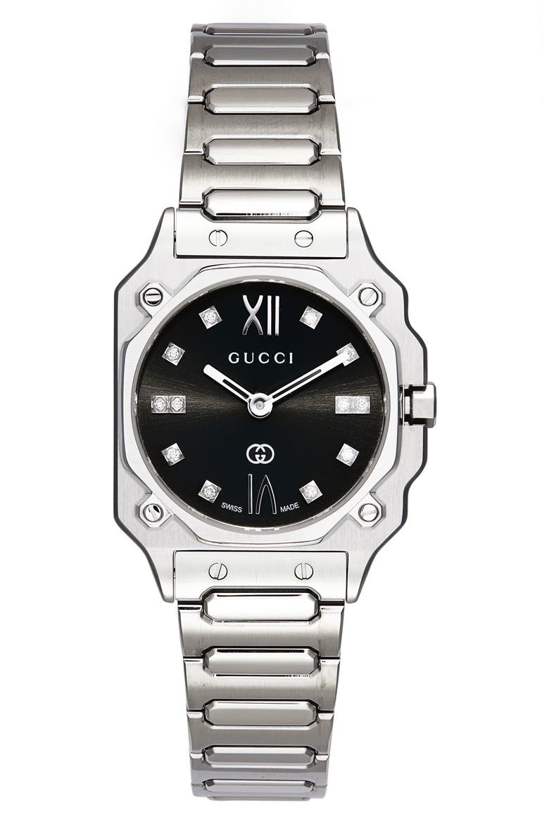 G-Flat Diamond Bracelet Watch, 24mm, Main, color, SILVER/BLACK