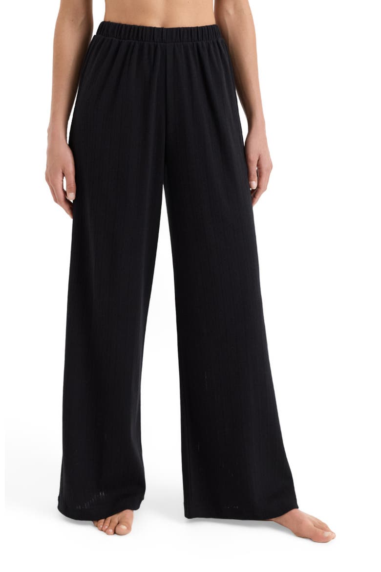 Organic Cotton Pointelle Wide Leg Pant, Alternate, color, Black
