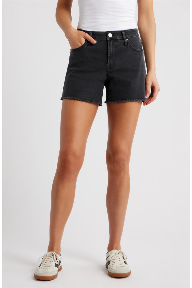 Frayed Denim Shorts, Main, color, BLACK