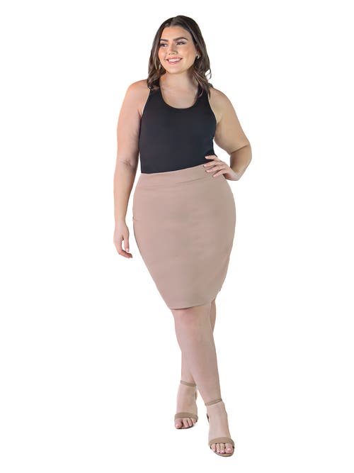 24seven Comfort Apparel Plus Size Solid Color Elastic Waist Knee Length Pencil Skirt In Multi