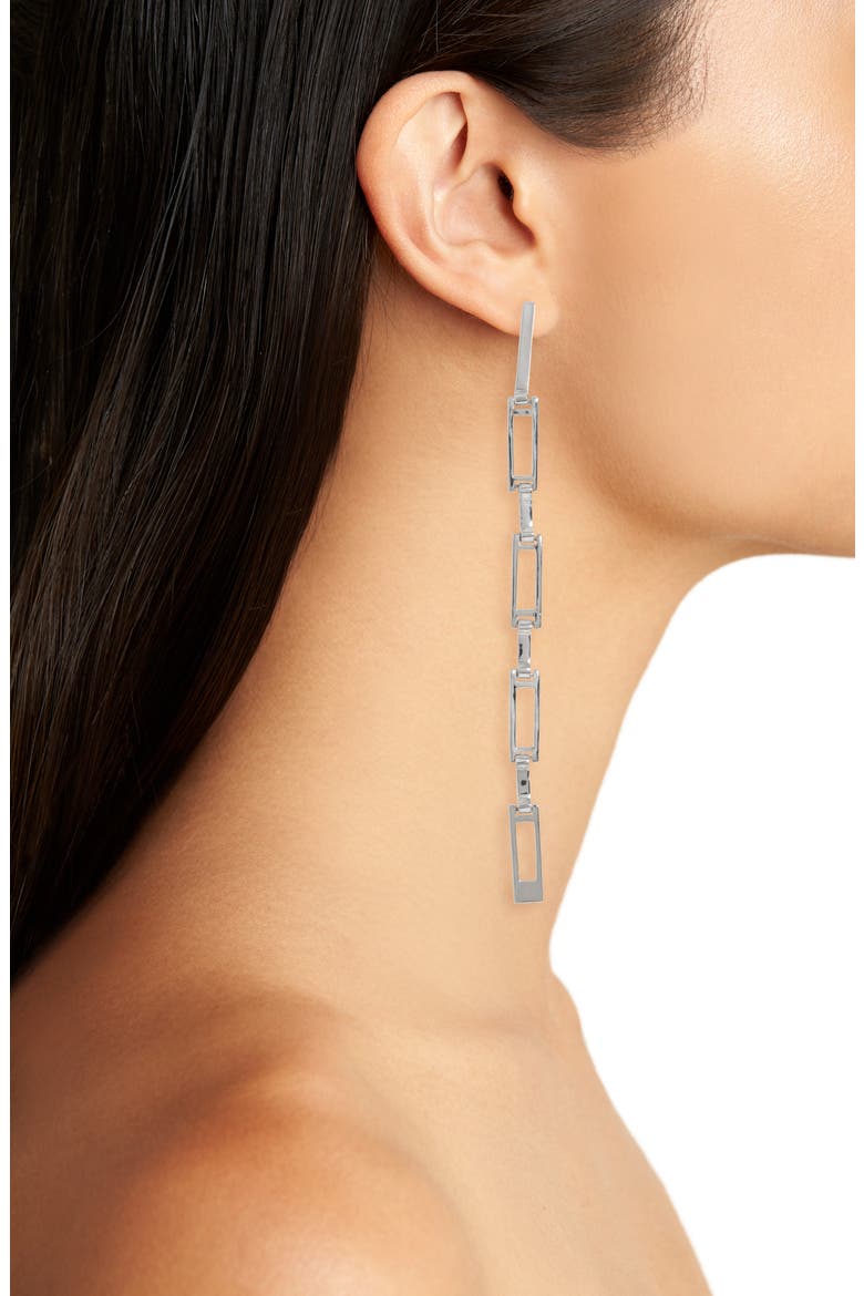 Grid Mismatched Drop Earrings, Alternate, color, STERLING SILVER