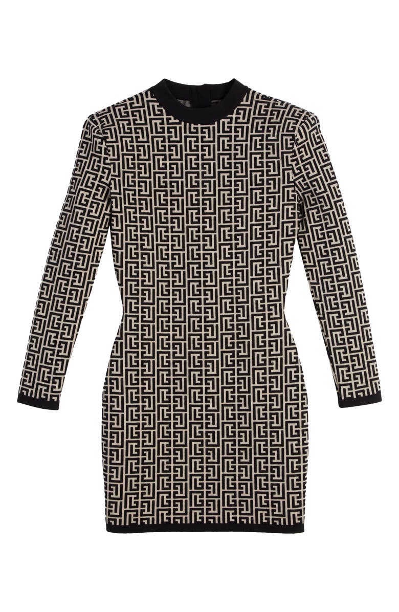 Balmain Monogram Jacquard Long Sleeve Jersey Minidress, Alternate, color,