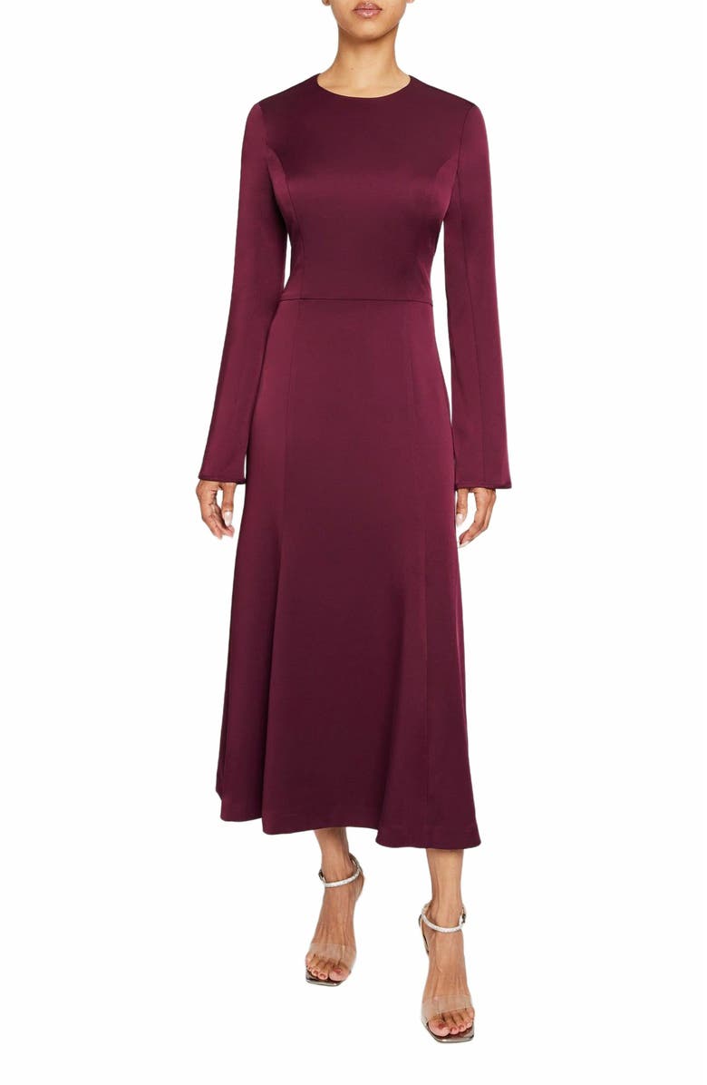 Santorelli CHARLIZE Long Sleeve Fit 
Flare Midi Dress In Smooth Crepe, Main, color, Sangria