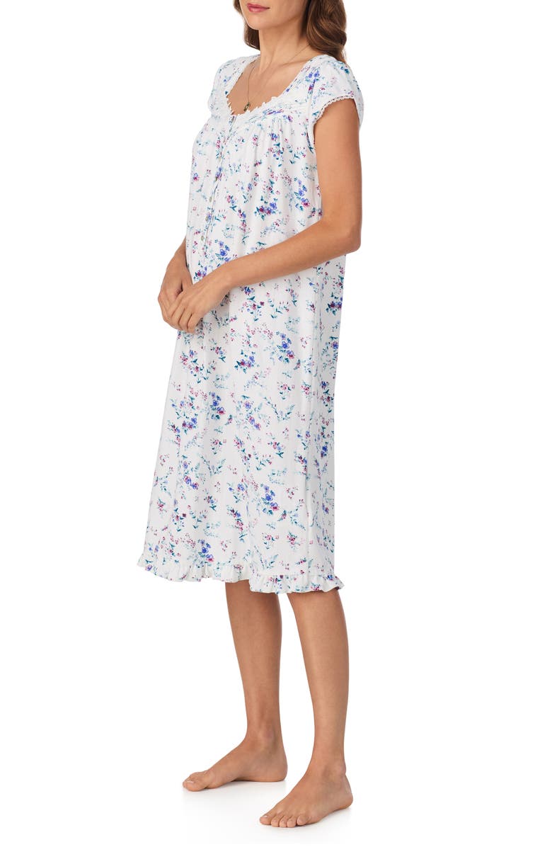 Eileen West Waltz Cap Sleeve Stretch Cotton Nightgown, Alternate, color, White Multi