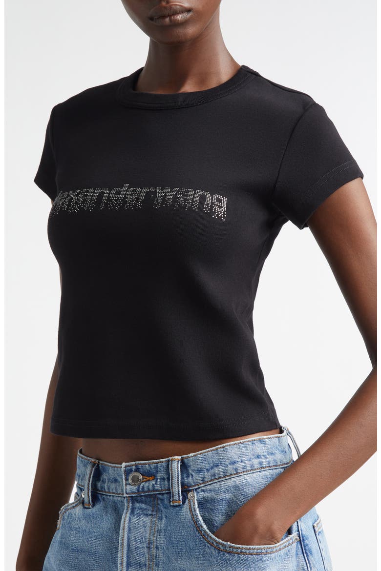 Hotfix Crystal Logo Baby Tee, Alternate, color, BLACK