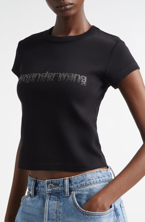 Alexander Wang Hotfix Crystal Logo Baby Tee In Black