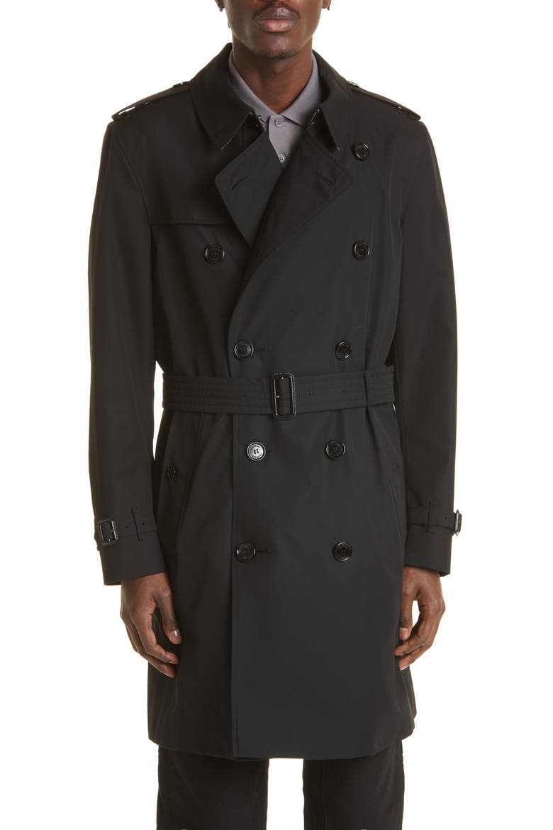 The Kensington Mid Cotton Gabardine Trench Coat, Main, color, BLACK
