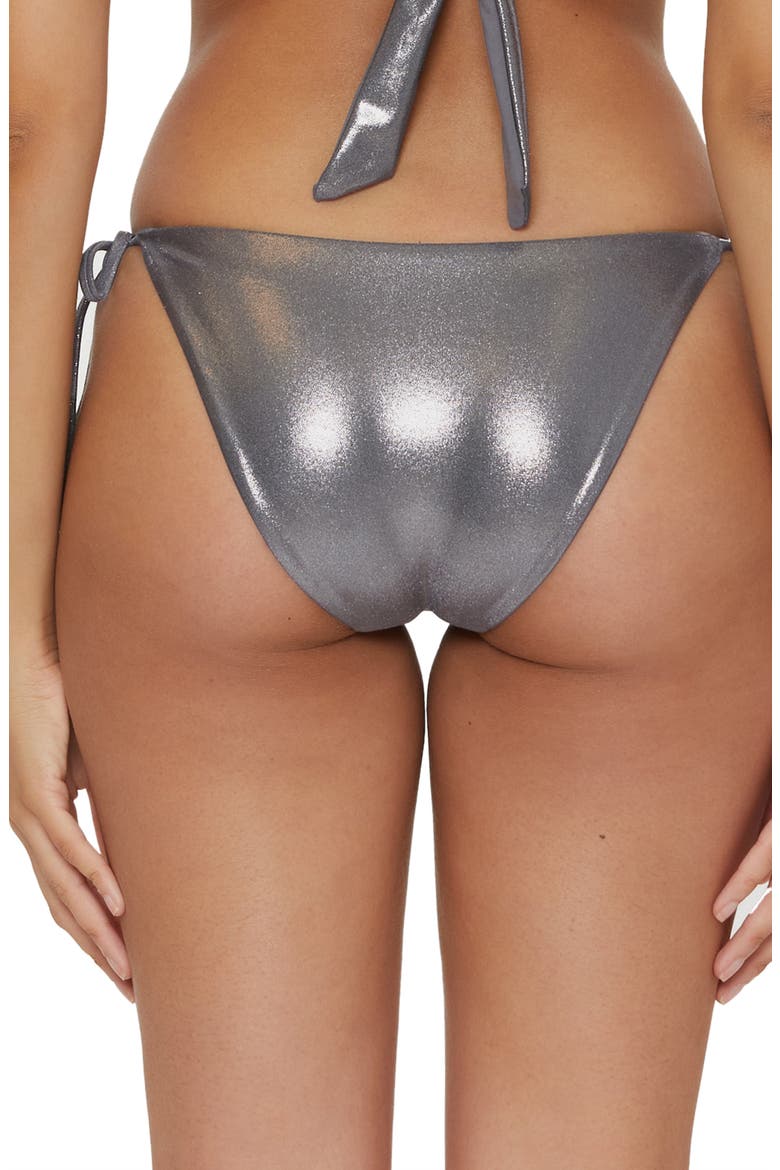 Liquid Metal Side Tie Bikini Bottoms, Alternate, color, STEEL