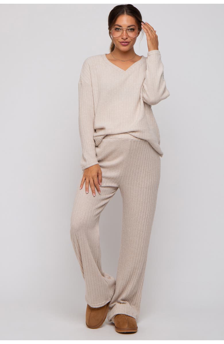PinkBlush Ribbed Soft Knit Long Sleeve Pajama Set, Main, color, Beige
