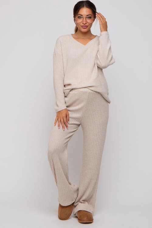 Pinkblush Ribbed Soft Knit Long Sleeve Pajama Set In Neutral