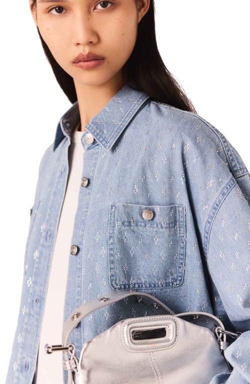Maje Womens Denim Blue Bridget Rhinestone-embellished Denim Shirt In Blue