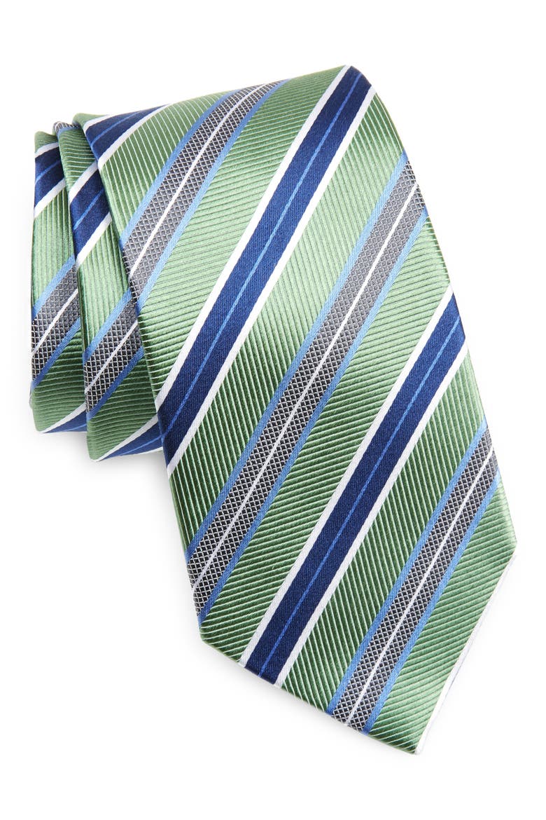 Stripe Silk Tie, Main, color, GREEN