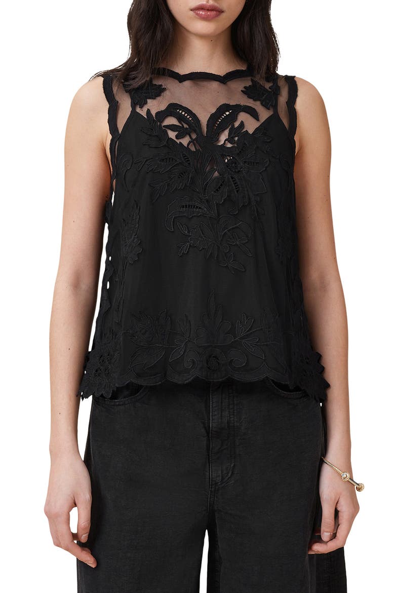 Rye Embroidered Sleeveless Top, Main, color, BLACK