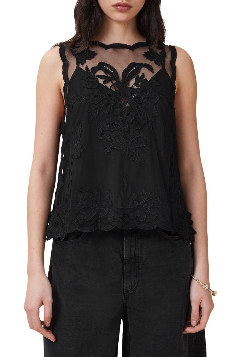AllSaints Rye Embroidered Sleeveless Top, Main, color,