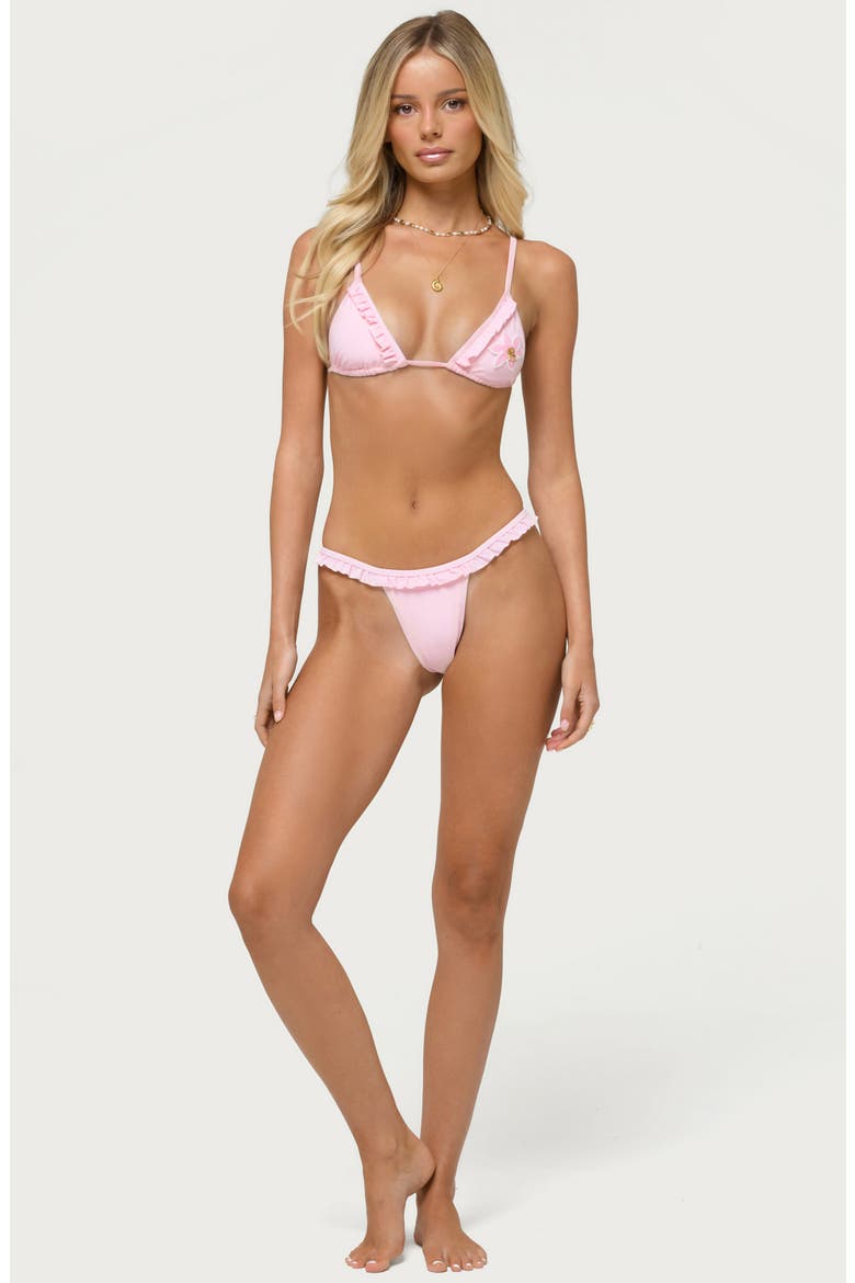 Avah Beaded Ruffle Bikini Top, Alternate, color, PINK