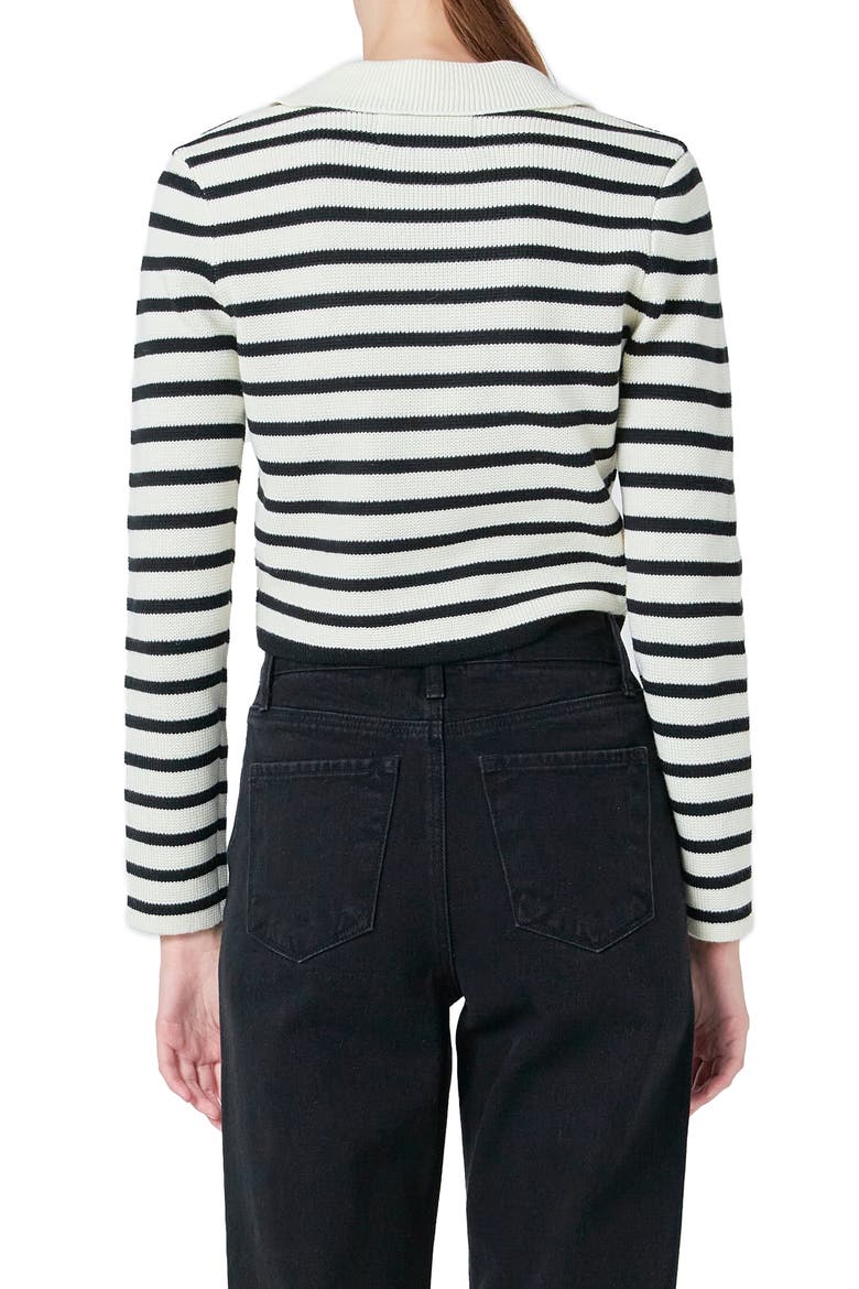 Stripe Collared Sweater, Alternate, color, IVORY/ BLACK