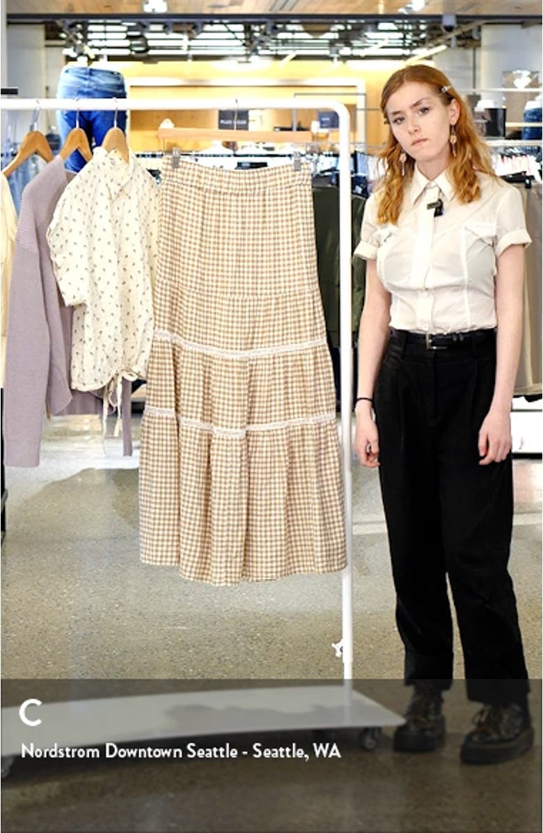 Gingham Tiered Linen Blend Maxi Skirt, sales video thumbnail
