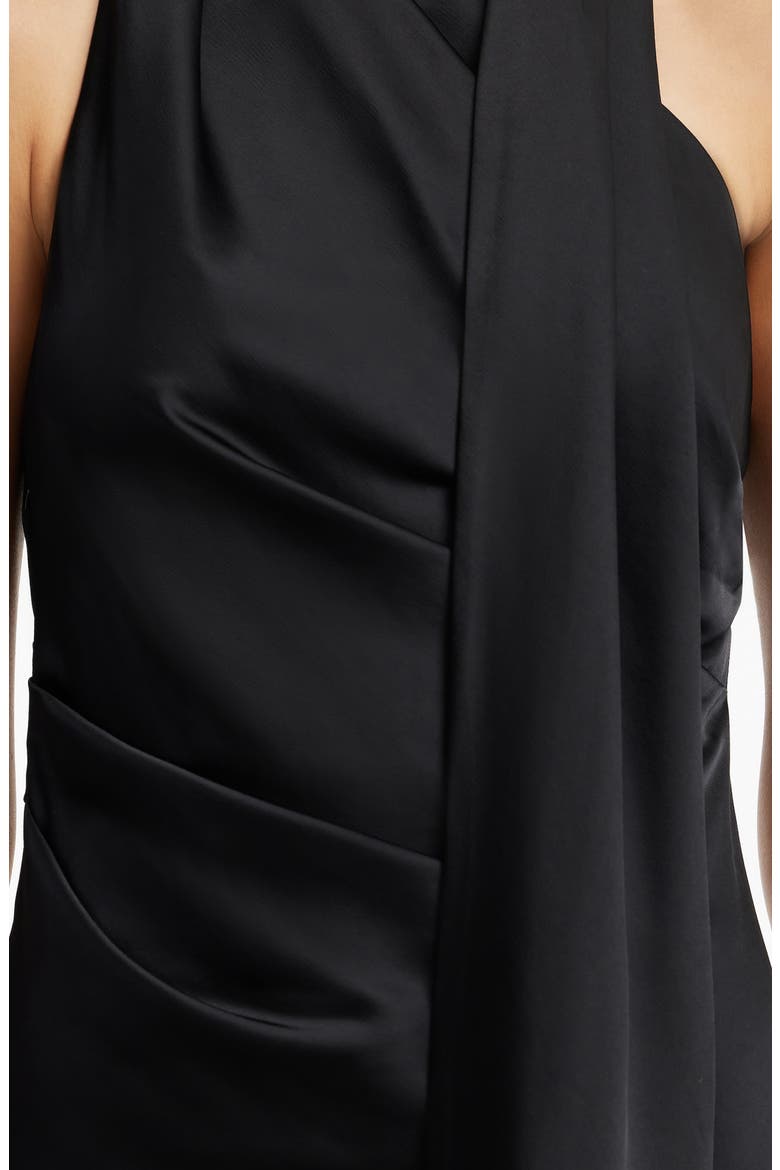 Nadia Asymmetric Drape Bias-Cut Satin Minidress, Alternate, color, BLACK