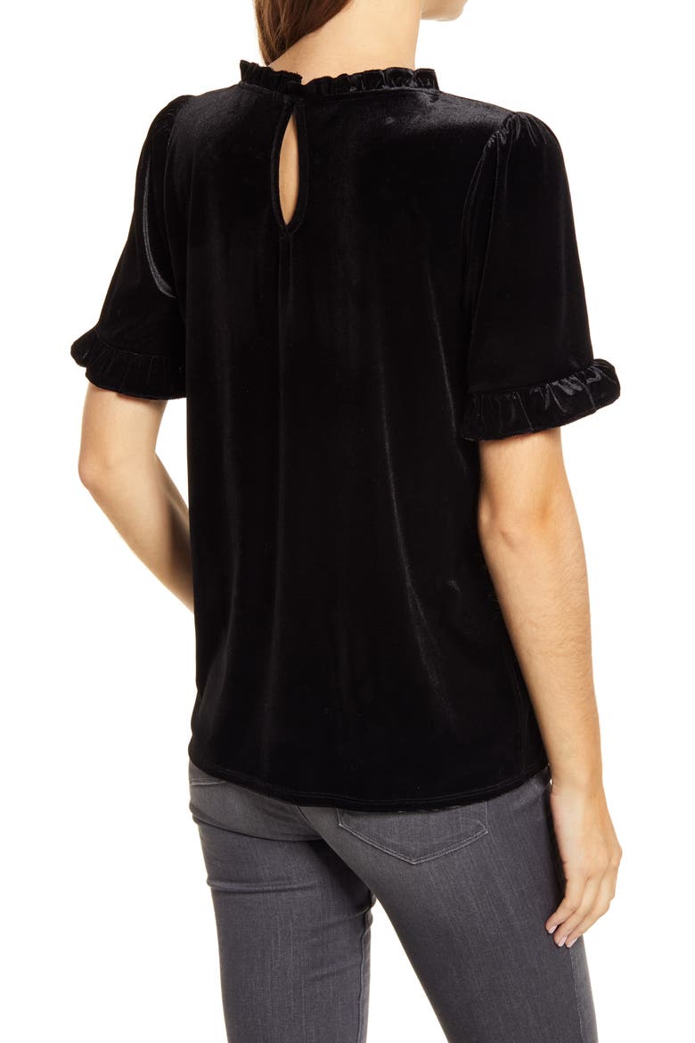 Ruffle Detail Velvet Top, Alternate, color, BLACK