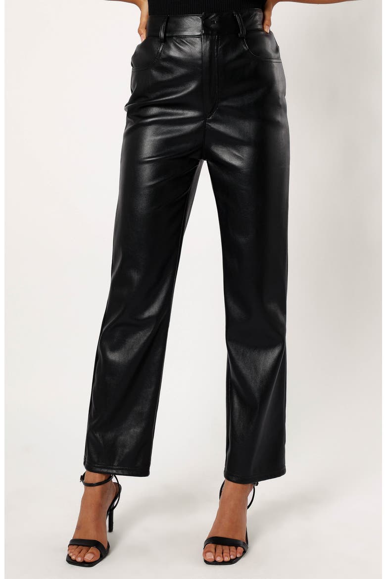 Maverick High Waist Straight Leg Faux Leather Pants, Main, color, BLACK