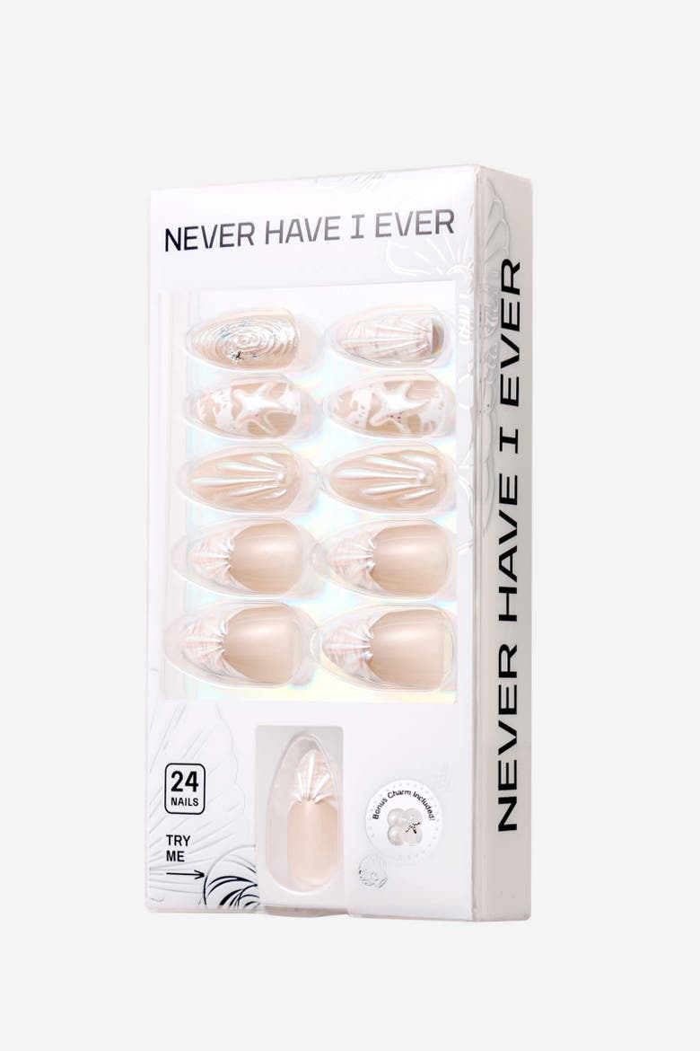 Pearly Girl Almond Press on Nails, Main, color, White