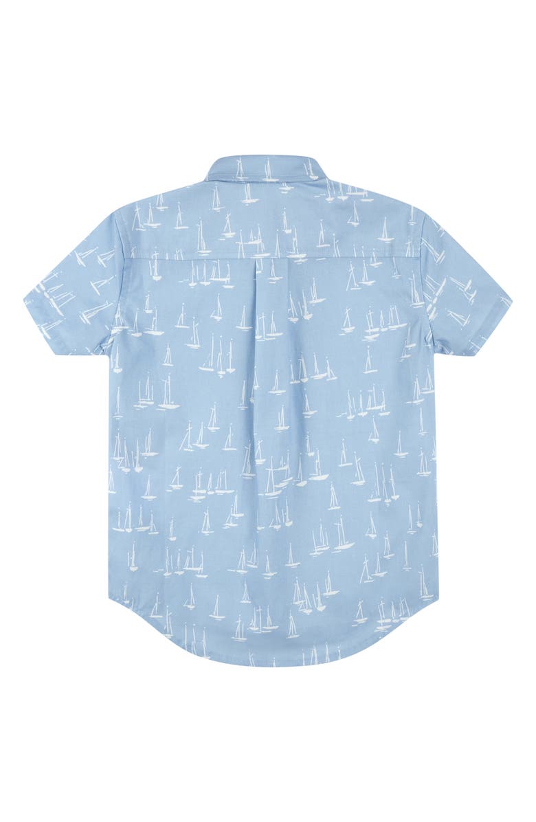 Brooks Brothers Kids' Sailboat Print Short Sleeve Cotton Button-Down Shirt, Alternate, color, 