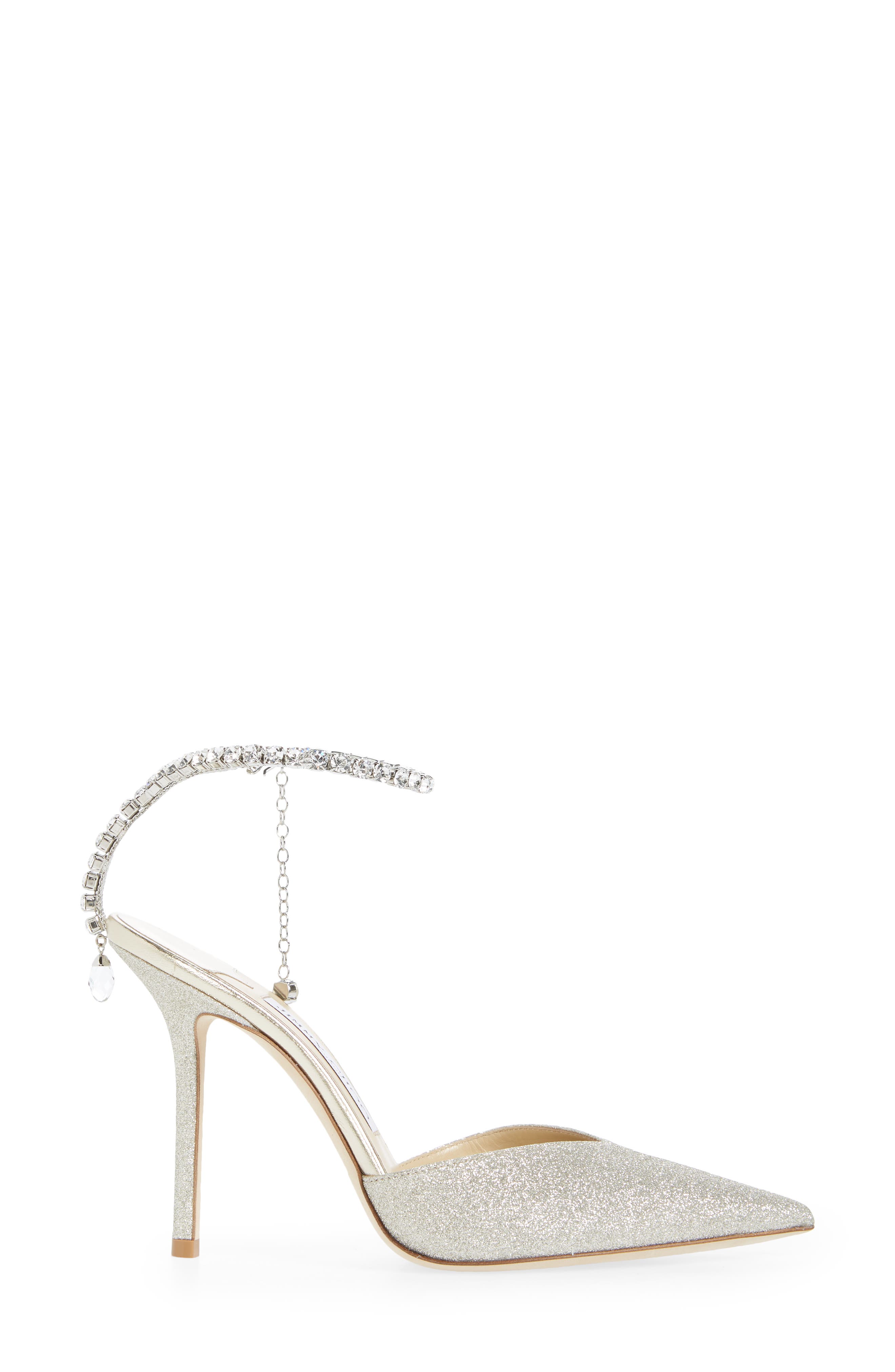 Jimmy Choo Saeda Glitter Crystal Ankle Strap Pointed Toe Pump, Alternate, color, 